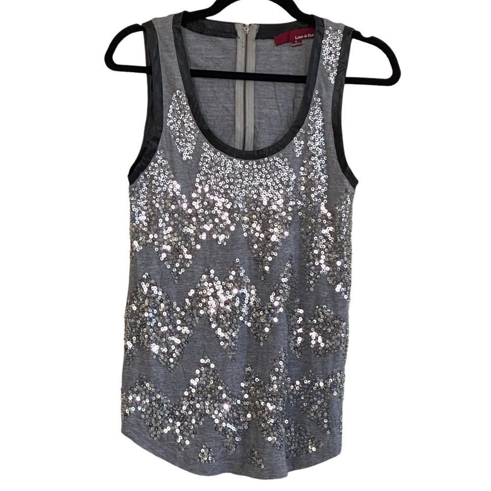 Line & Dot Silver Sequin Faux Leather Accent Tank Top Sz S